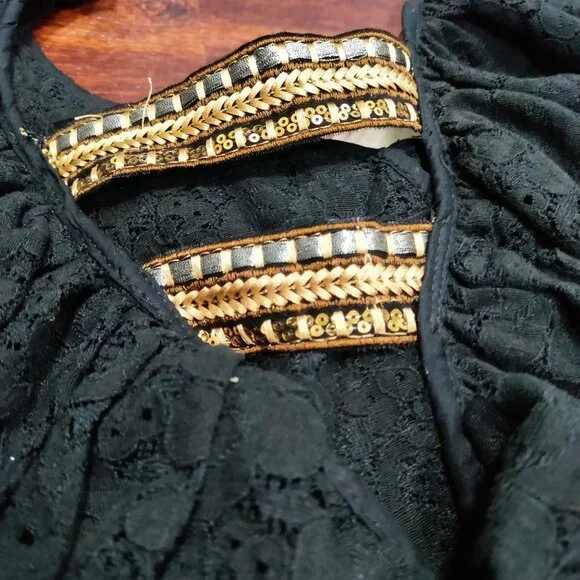 Pho Firenze M Black Lace Ruffle Maxi Dress With Open Back Embellished Straps - Picture 14 of 16